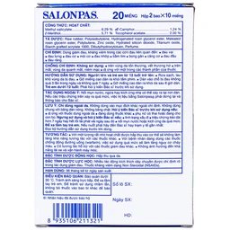 Cao dán Salonpas Hisamitsu giảm đau vai, đau lưng, đau cơ (2 gói x 10 miếng)