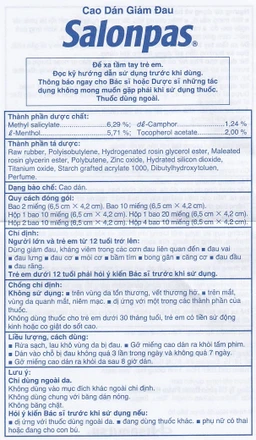 Cao dán Salonpas Hisamitsu giảm đau vai, đau lưng, đau cơ (2 gói x 10 miếng)