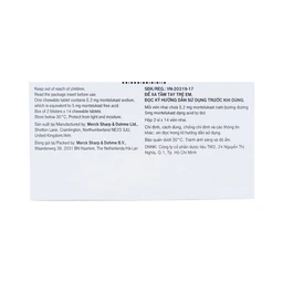 Viên nhai Singulair 5mg MSD điều trị hen phế quản mạn tính (2 vỉ x 14 viên) 