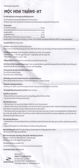 Viên nén Mộc Hoa Trắng - HT Hadiphar chữa lỵ amid ở cả thể hoạt động và thể kén (10 vỉ x 10 viên)