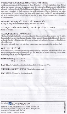 Thuốc Cuellar 150mg Davi Pharm dùng để hòa tan các sỏi cholesterol mật (6 vỉ x 10 viên)