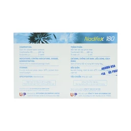 Viên nén Nadifex 180 USP giảm viêm mũi dị ứng, hắt hơi, chảy mũi (1 vỉ x 10 viên)