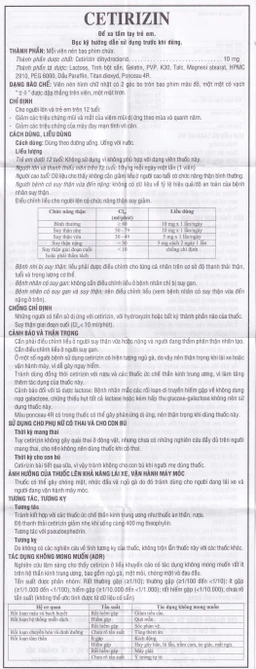 Thuốc Cetirizin 10mg Thành Nam điều trị viêm mũi dị ứng, mày đay (10 vỉ x 10 viên)