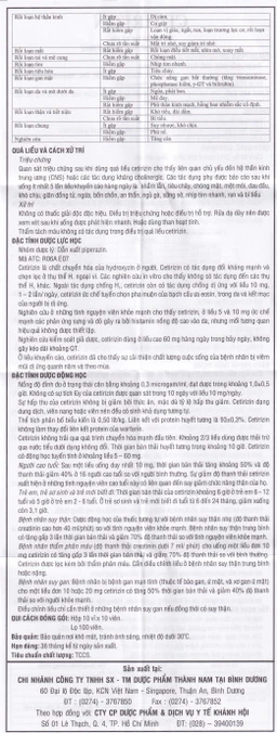 Thuốc Cetirizin 10mg Thành Nam điều trị viêm mũi dị ứng, mày đay (10 vỉ x 10 viên)