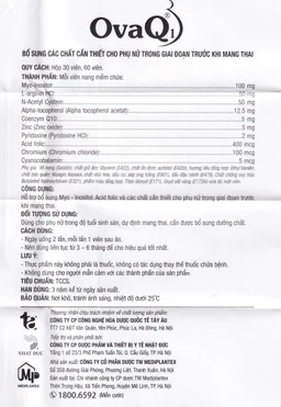 Viên bổ sung Myo Inositol Acid folic phụ nữ trước mang thai OvaQ1 (3 vỉ x 10 viên)