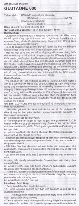 Bột pha tiêm Glutaone 600 Bidiphar hỗ trợ điều trị ngộ độc thủy ngân (1 ống dung môi x 10ml)