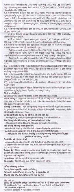 Bột pha tiêm Glutaone 600 Bidiphar hỗ trợ điều trị ngộ độc thủy ngân (1 ống dung môi x 10ml)