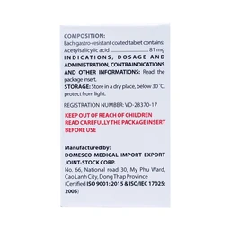 Thuốc Doaspin 81mg Domesco dự phòng huyết khối tim mạch và mạch não (100 viên)