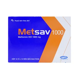 Viên nén Metsav 1000 Savi điều trị bệnh đái tháo đường típ 2 (10 vỉ x 10 viên) 