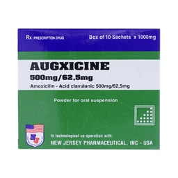 Thuốc Augxicine 500mg/62.5mg Jersey điều trị viêm amidan, viêm xoang (10 gói x 1000mg)
