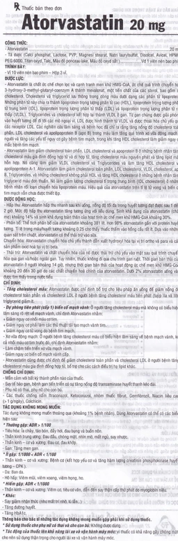 Thuốc Atorvastatin 20mg TV.Pharm điều trị tăng cholesterol máu, dự phòng tiên phát biến cố mạch vành (3 vỉ x 10 viên)
