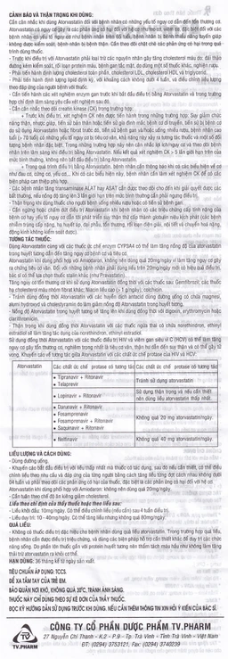 Thuốc Atorvastatin 20mg TV.Pharm điều trị tăng cholesterol máu, dự phòng tiên phát biến cố mạch vành (3 vỉ x 10 viên)