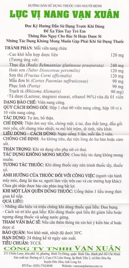 Thuốc Lục Vị Nang Vạn Xuân thận âm suy tổn, chóng mặt, ù tai (10 vỉ x 10 viên)