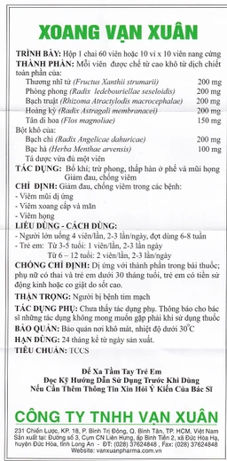 Thuốc Xoang Vạn Xuân giảm đau, chống viêm mũi dị ứng, viêm xoang (10 vỉ x 10 viên)