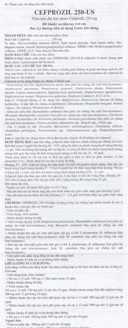 Thuốc Cefprozil 250-US điều trị nhiễm khuẩn (1 vỉ x 10 viên)