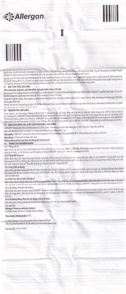 Thuốc nhỏ mắt Lumigan 0.01% Allergan giảm tăng áp suất nội nhãn (3ml)