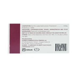 Thuốc Glotadol 650 Abbott hỗ trợ hạ sốt và giảm đau (10 vỉ x 10 viên)