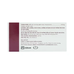 Thuốc Glotadol 650 Abbott hỗ trợ hạ sốt và giảm đau (10 vỉ x 10 viên)