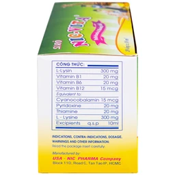 Siro Nic-Vita bổ sung dinh dưỡng, phát triển chiều cao ở trẻ em (20 ống x 10ml) 