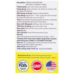 Viên uống giúp làm đẹp da, cải thiện sức khỏe da Natural Vitamin E 400 IU NatureCare (60 viên)
