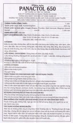 Viên nén Panactol 650mg Khapharco giảm đau, hạ sốt, không gây buồn ngủ (1000 viên)