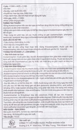 Viên nén Panactol 650mg Khapharco giảm đau, hạ sốt, không gây buồn ngủ (1000 viên)