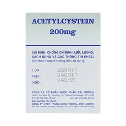 Thuốc Acetylcystein 200mg Vidipha tiêu nhầy trong bệnh viêm phế quản, bệnh nhầy nhớt (20 vỉ x 10 viên)