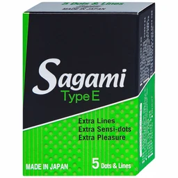 Bao cao su Sagami Type E màu xanh có gân gai phòng tránh thai và bệnh lây qua đường tình dục (5 cái)