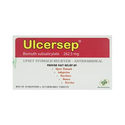 Viên nhai Ulcersep 262.5mg OPV giảm khó chịu ở dạ dày, chống tiêu chảy (10 vỉ x 10 viên)