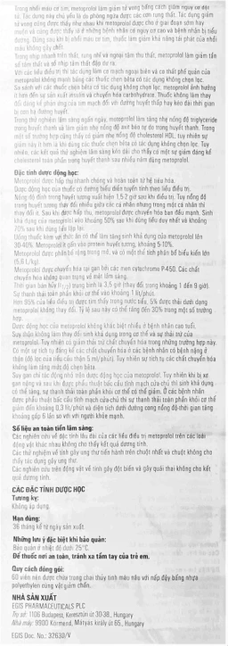 Thuốc Egilok 25mg Egis Pharma điều trị tăng huyết áp, đau thắt ngực (60 viên)