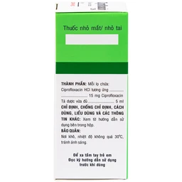 Thuốc nhỏ mắt, nhỏ tai Ciprofloxacin 0.3% Bidiphar điều trị các nhiễm khuẩn (5ml)