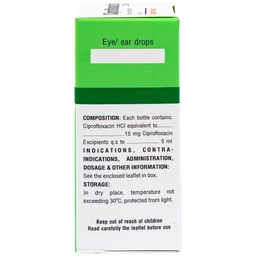 Thuốc nhỏ mắt, nhỏ tai Ciprofloxacin 0.3% Bidiphar điều trị các nhiễm khuẩn (5ml)