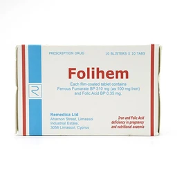Thuốc Folihem Remedica phòng ngừa thiếu máu do thiếu sắt và acid folic trong thai kỳ (10 vỉ x 10 viên)