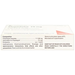 Thuốc Clopidolut 75mg Hasan phòng ngừa các biến cố do xơ vữa động mạch (3 vỉ x 14 viên)