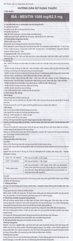 Thuốc Iba-Mentin 1000mg/62.5mg Pharbaco điều trị viêm Amidan, viêm xoang, viêm phế quản (2 vỉ x 7 viên)