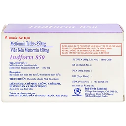 Thuốc Indform 850mg Ind-Swift  điều trị bệnh đái tháo đường (4 vỉ x 14 viên)