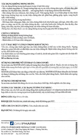 Viên nén Materazzi 50mg DaviPharm giãn cơ xương, điều trị chứng co thắt, co cứng cơ (10 vỉ x 10 viên)