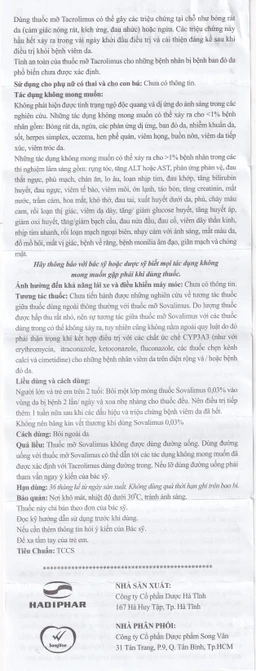 Thuốc mỡ Sovalimus 0.03% Hadiphar điều trị viêm da (10g)