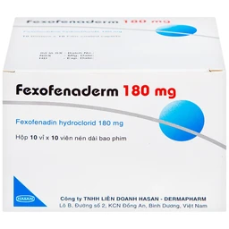 Thuốc Fexofenaderm 180mg Hasan điều trị viêm mũi dị ứng theo mùa, mày đay mạn tính vô căn (10 vỉ x 10 viên)