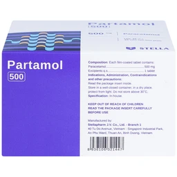 Thuốc Partamol 500 Stella điều trị các cơn đau và sốt từ nhẹ đến vừa (10 vỉ x 10 viên)