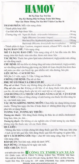 Thuốc Hamov Vạn Xuân hỗ trợ điều trị chứng tăng mỡ máu (10 vỉ x 10 viên)