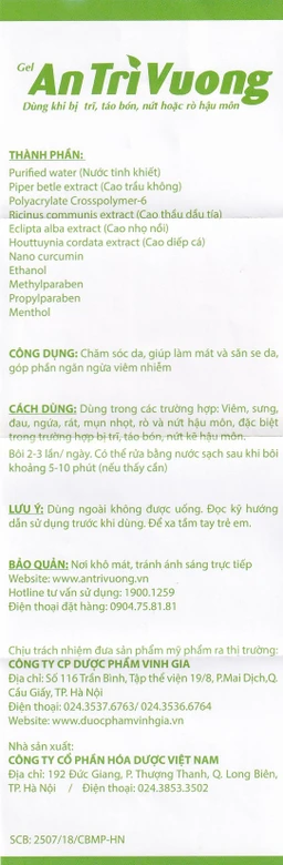 Gel bôi An Trĩ Vương Vinh Gia ngăn ngừa trĩ, táo bón (20g)