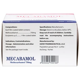 Viên nén Mecabamol 750mg Hà Tây điều trị các bệnh lý cơ xương cấp tính (6 vỉ x 10 viên)