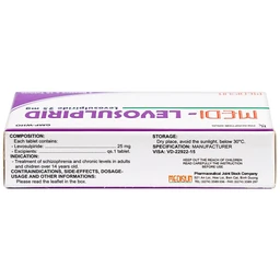 Viên nén Medi-Levosulpirid 25mg Medisun điều trị tâm thần phân liệt cấp và mạn tính (3 vỉ x 10 viên)
