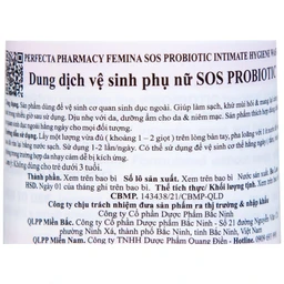 Dung dịch vệ sinh phụ nữ Perfecta Pharmacy Femina SOS hỗ trợ giảm ngứa, kháng khuẩn (150ml)