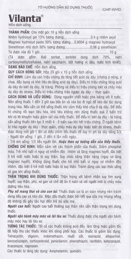 Thuốc Vilanta Pharimexco dịu triệu chứng ợ nóng, ợ chua (20 gói x 10g)