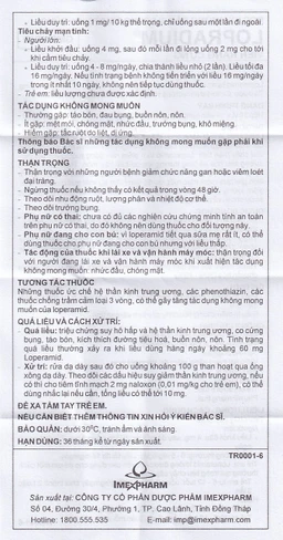 Viên nang cứng Lopradium 2mg Imexpharm điều trị tiêu chảy cấp, bù nước và chất điện giải (10 vỉ x 10 viên) 