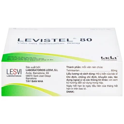 Viên nén Levistel 80 Tada Pharma điều trị tăng huyết áp, suy tim (4 vỉ x 7 viên)