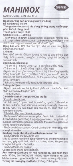 Bột pha hỗn dịch Mahimox 250mg hương dâu điều trị hỗ trợ các rối loạn đường hô hấp (30 gói x 2g)