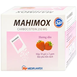 Bột pha hỗn dịch Mahimox 250mg hương dâu điều trị hỗ trợ các rối loạn đường hô hấp (30 gói x 2g)